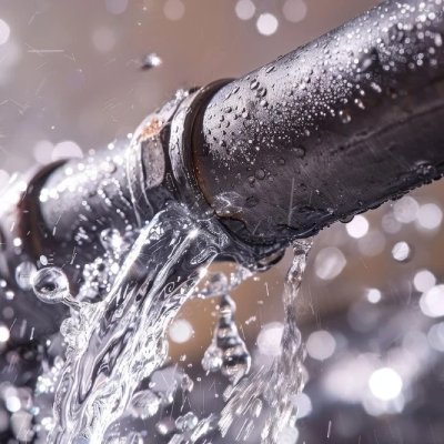 A cracked pipe leaking water in a business