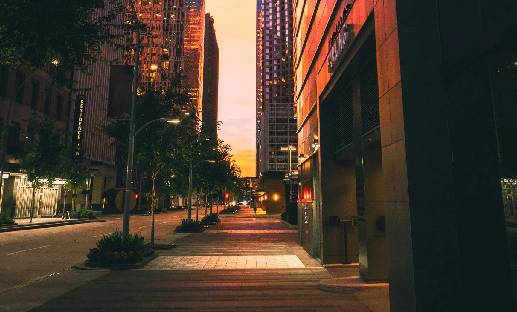 Photo of Houston Texas downtown at night.