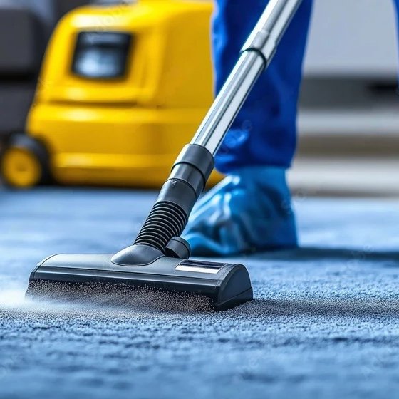A professional cleaner steam cleaning a carpet