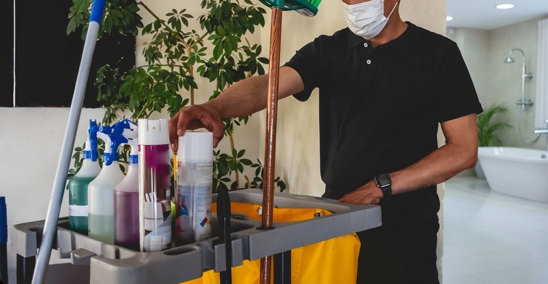 A day porter cleaning a commercial building