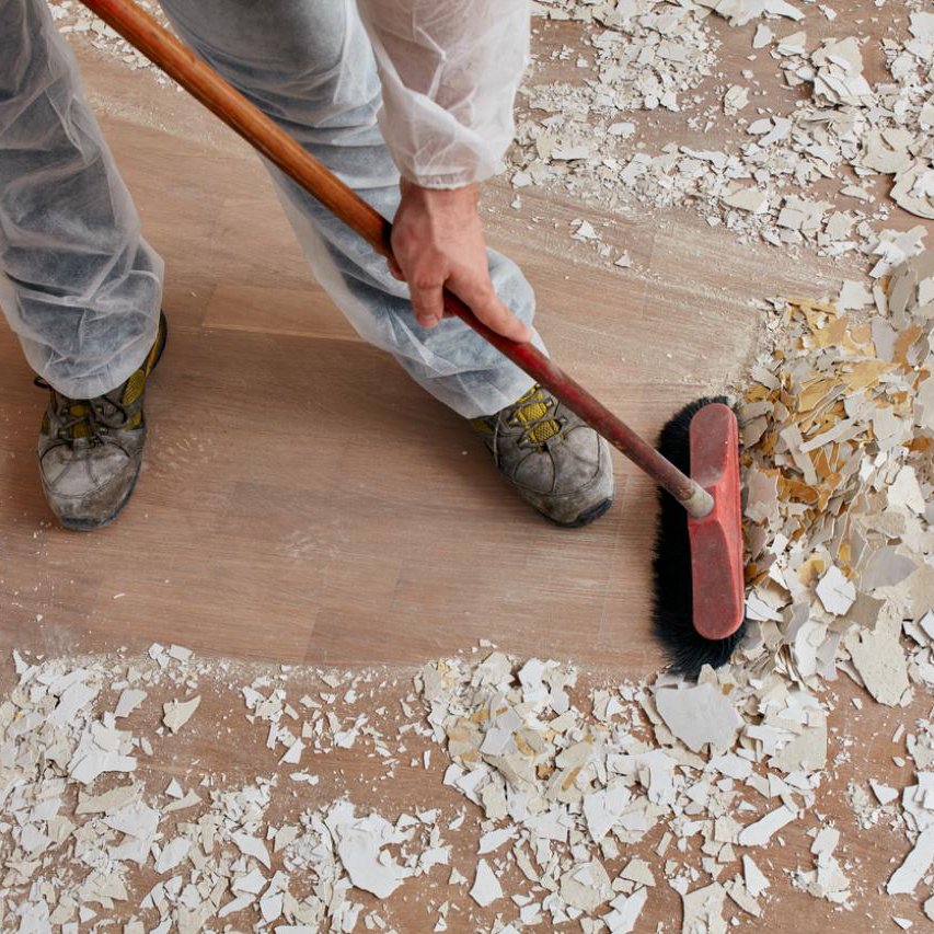 A construction site being cleaned after completion
